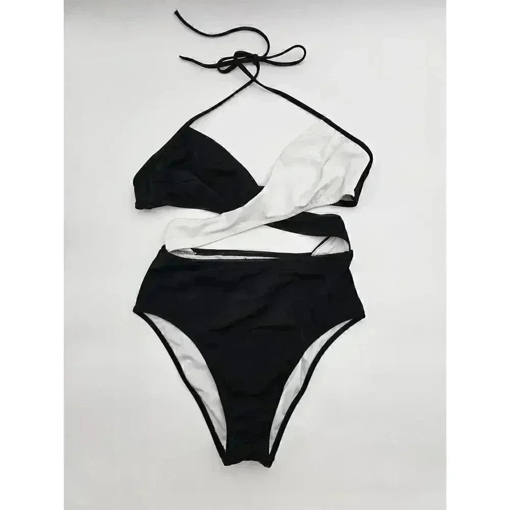 Victoria's Secret Pink Women's M Black and White One-piece Cross Swimsuit